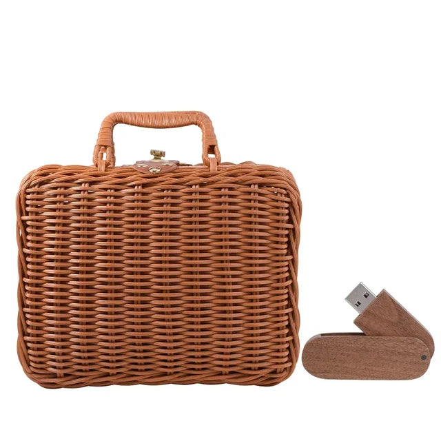 Personalised USB With Wicker Basket Photo Gift Box Case For Wedding Or Anniversary