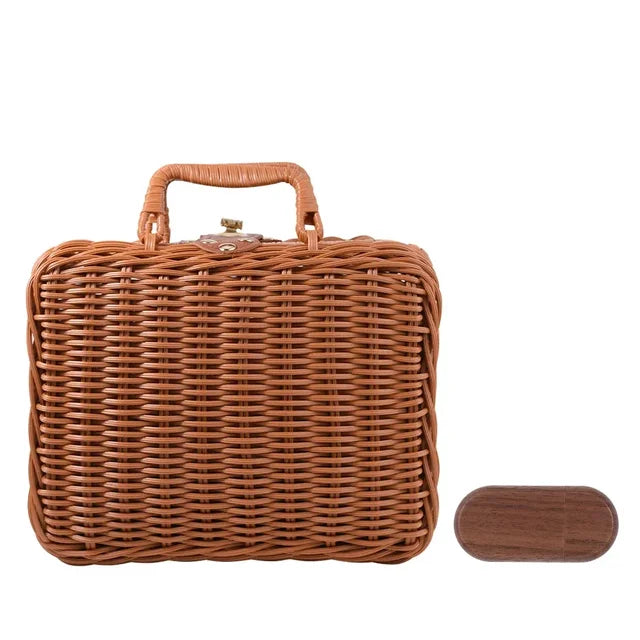 Personalised USB With Wicker Basket Photo Gift Box Case For Wedding Or Anniversary