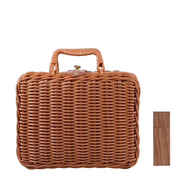 Personalised USB With Wicker Basket Photo Gift Box Case For Wedding Or Anniversary