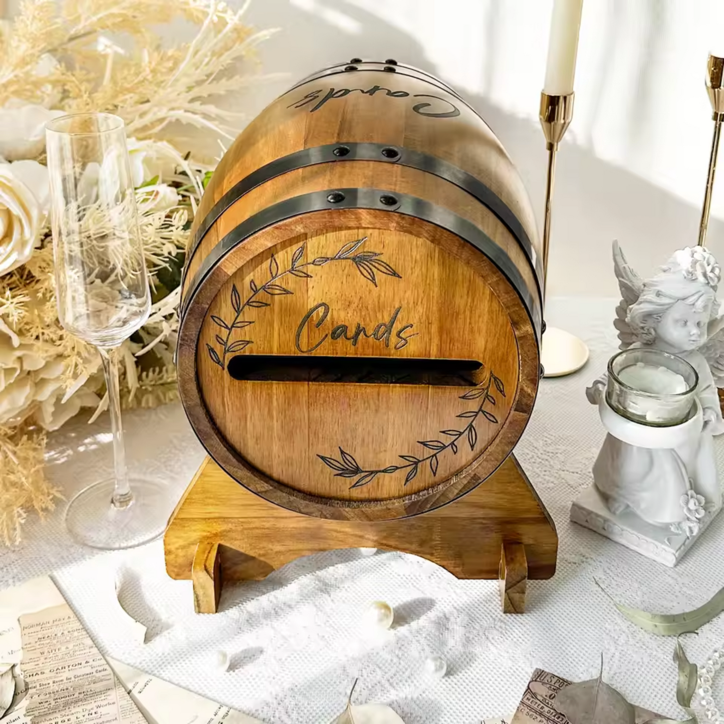 Mini Whiskey Barrel Wedding Card Box
