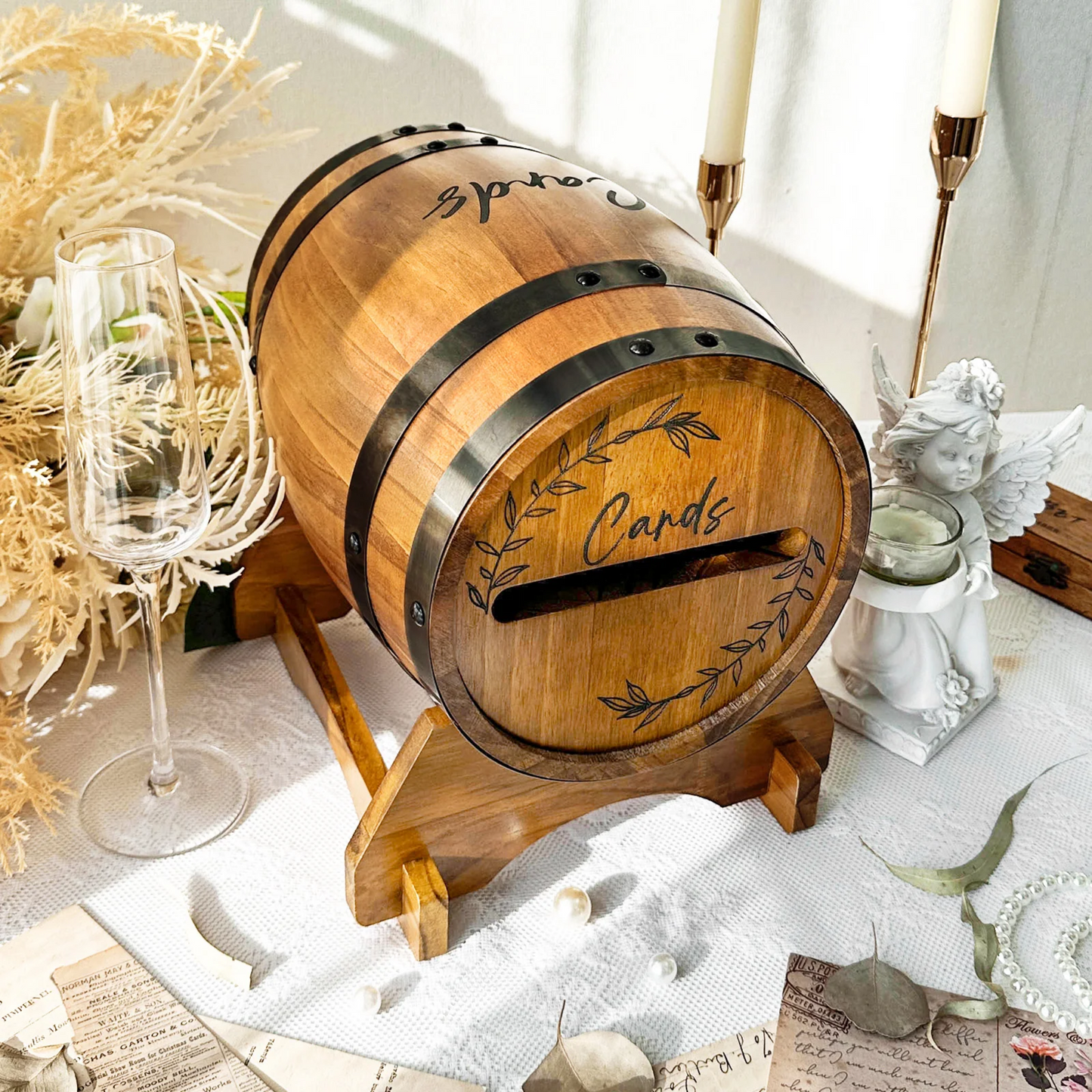 Mini Whiskey Barrel Wedding Card Box
