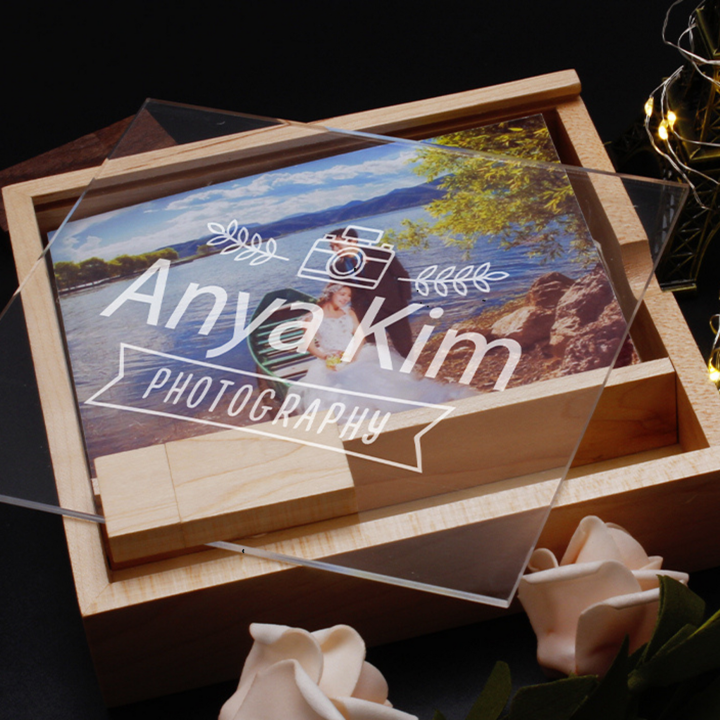 Personalised 6x4 Wedding USB Photo Print Box With Acrylic Lid 4GB-64GB