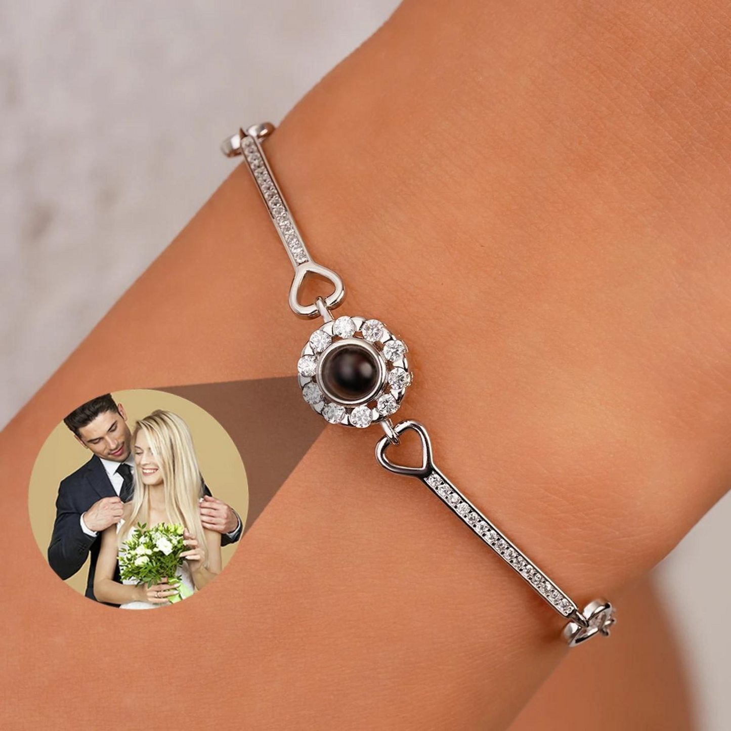 Personalised Photo Projection Bracelet - Custom Circle Pendant