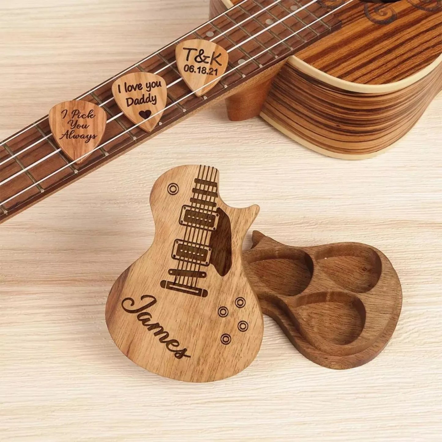Personalised Wooden Guitar Pick Storage Box