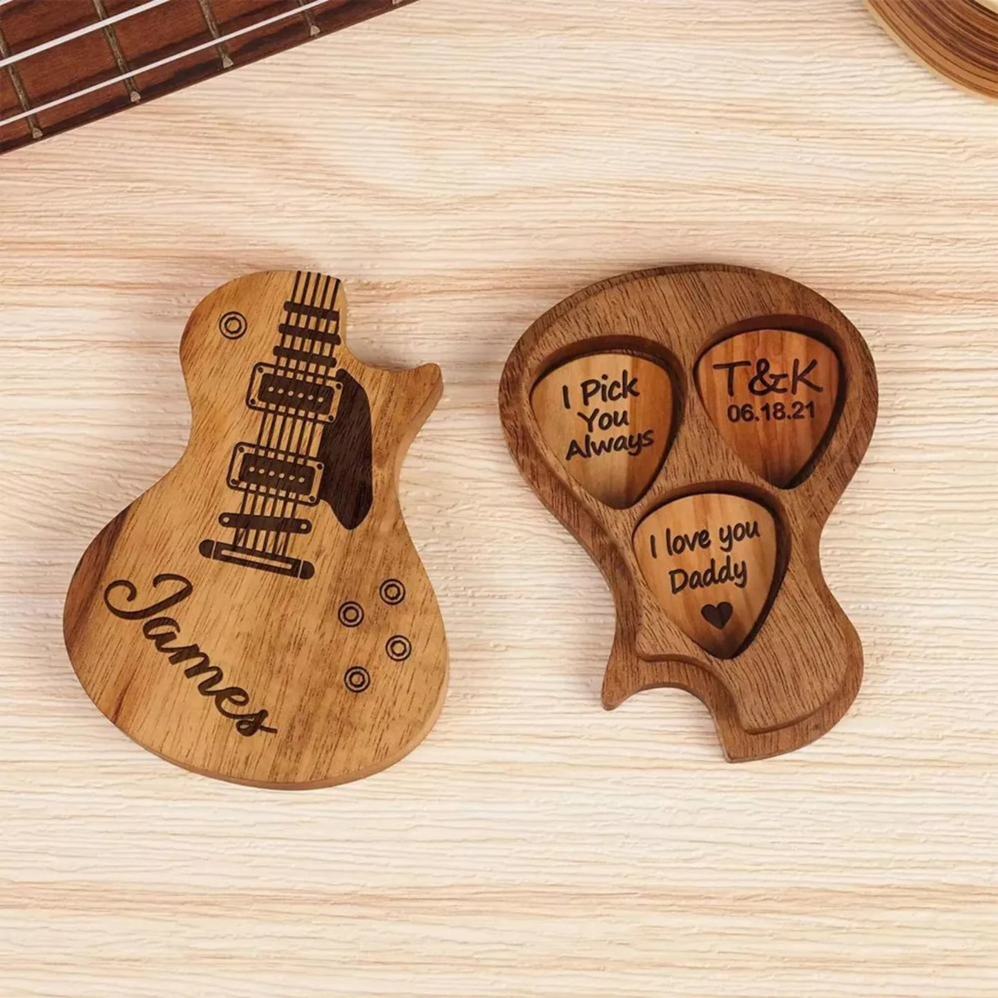 Personalised Wooden Guitar Pick Storage Box