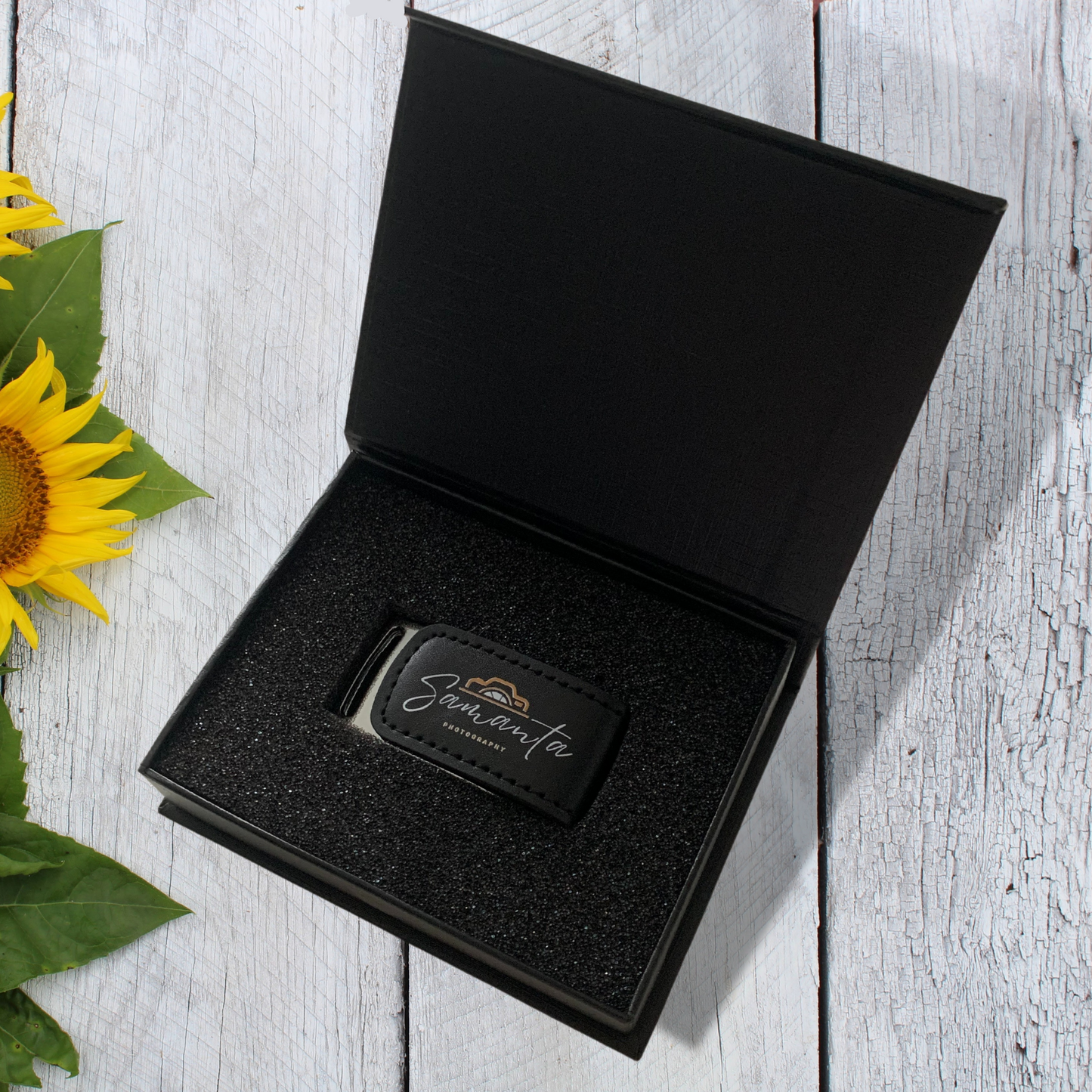 Personalised Leather USB With Black Printed Gift Box 4GB - 64GB Custom Logo