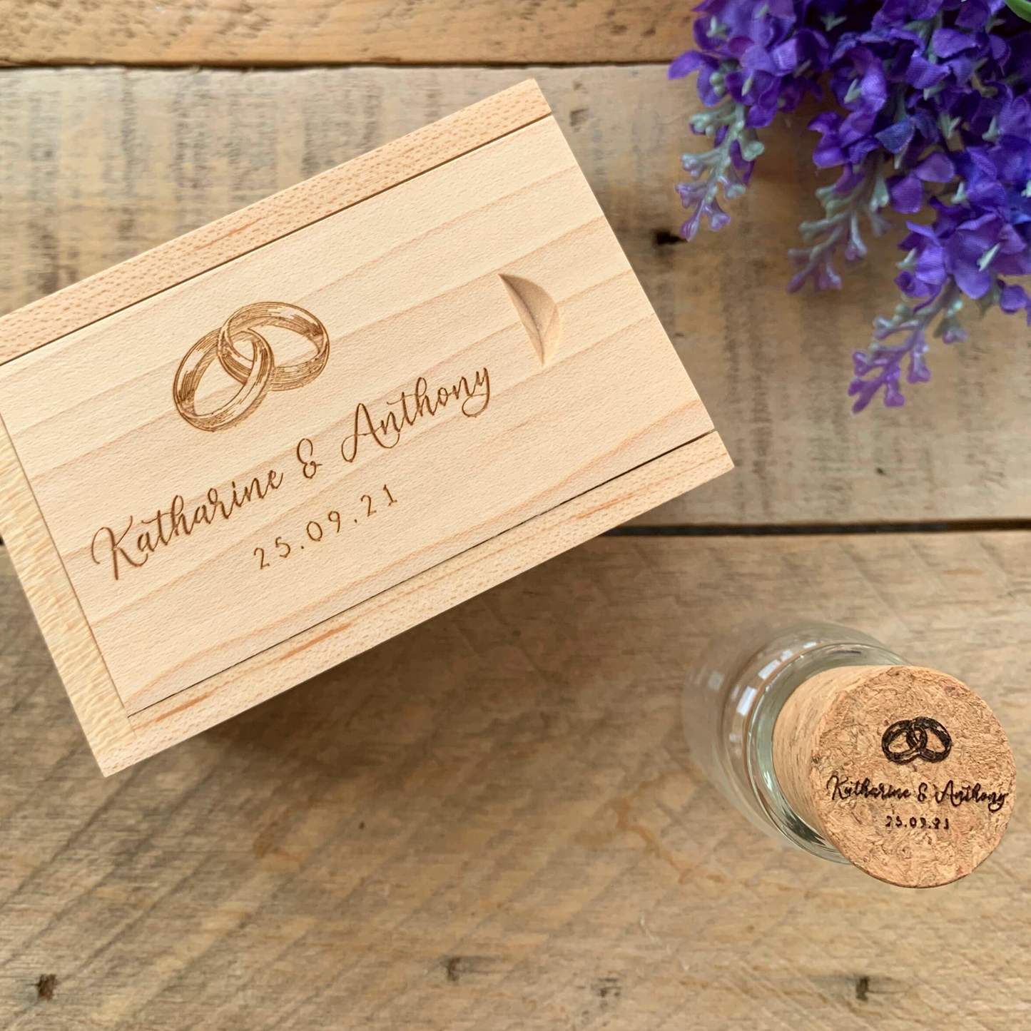 Personalised Cork Glass Bottle With Wooden Wood USB With Box 4GB- 64GB