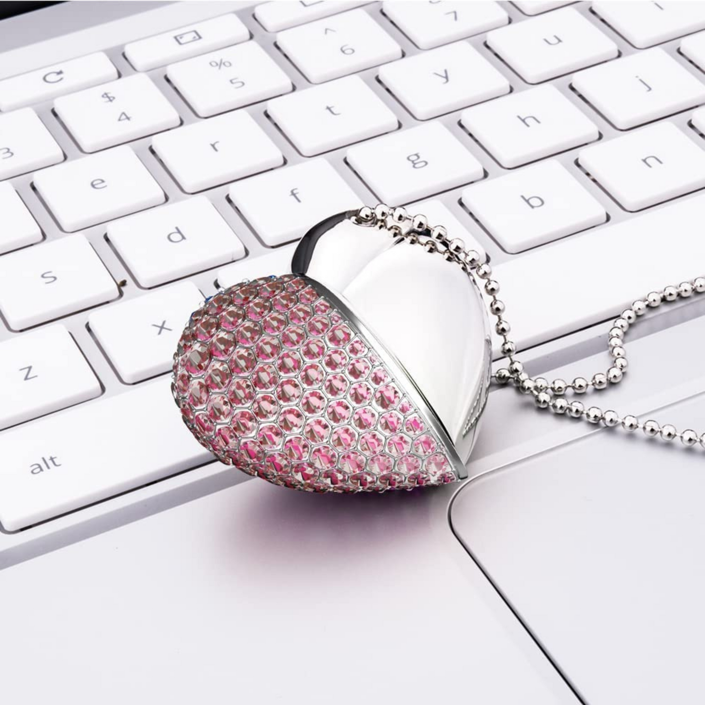 Metal Diamond Crystal Heart USB With Gift Box 4GB- 64GB