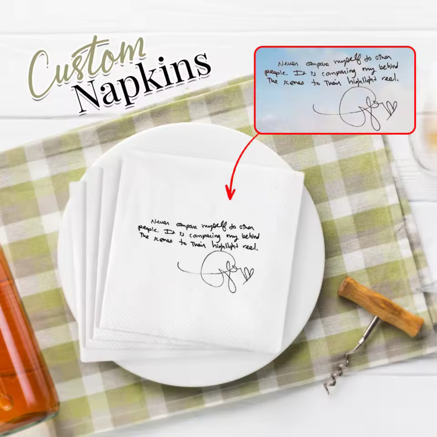 50 x Custom Printed Napkins with Handwritten Note or Design
