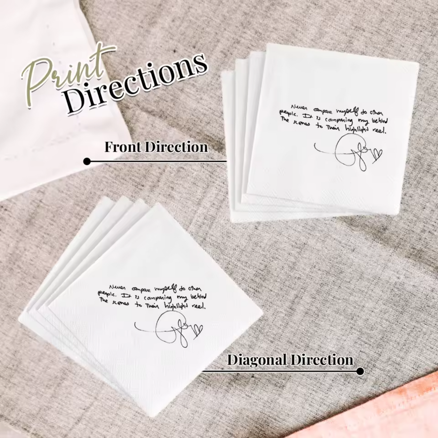 50 x Custom Printed Napkins with Handwritten Note or Design