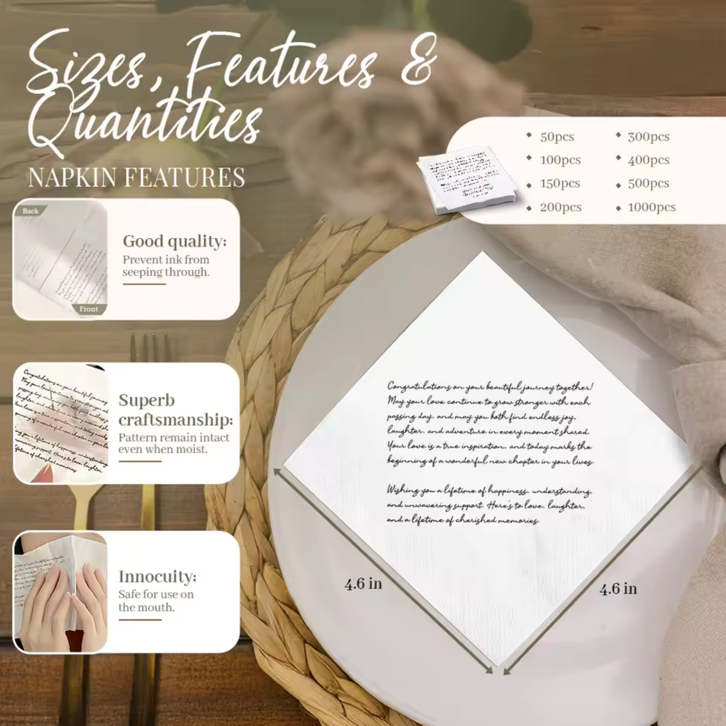 50 x Custom Printed Napkins with Handwritten Note or Design