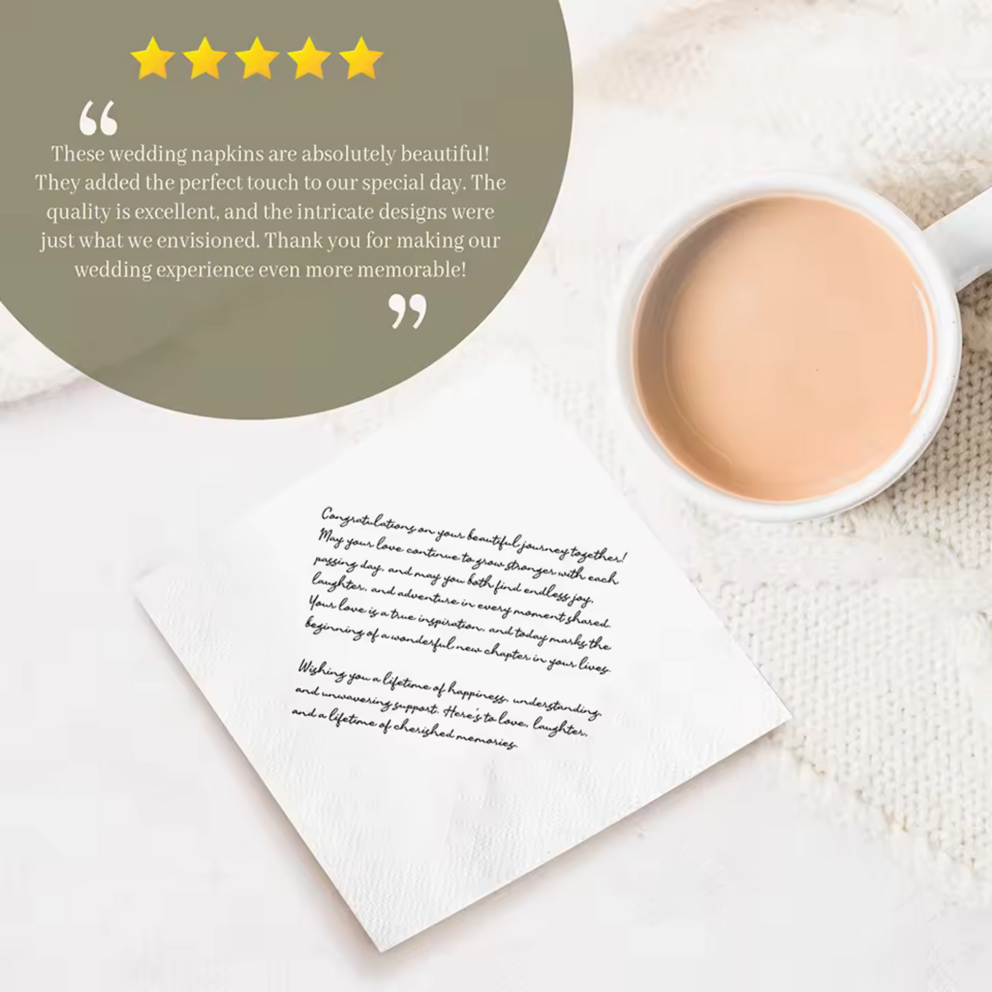 50 x Custom Printed Napkins with Handwritten Note or Design