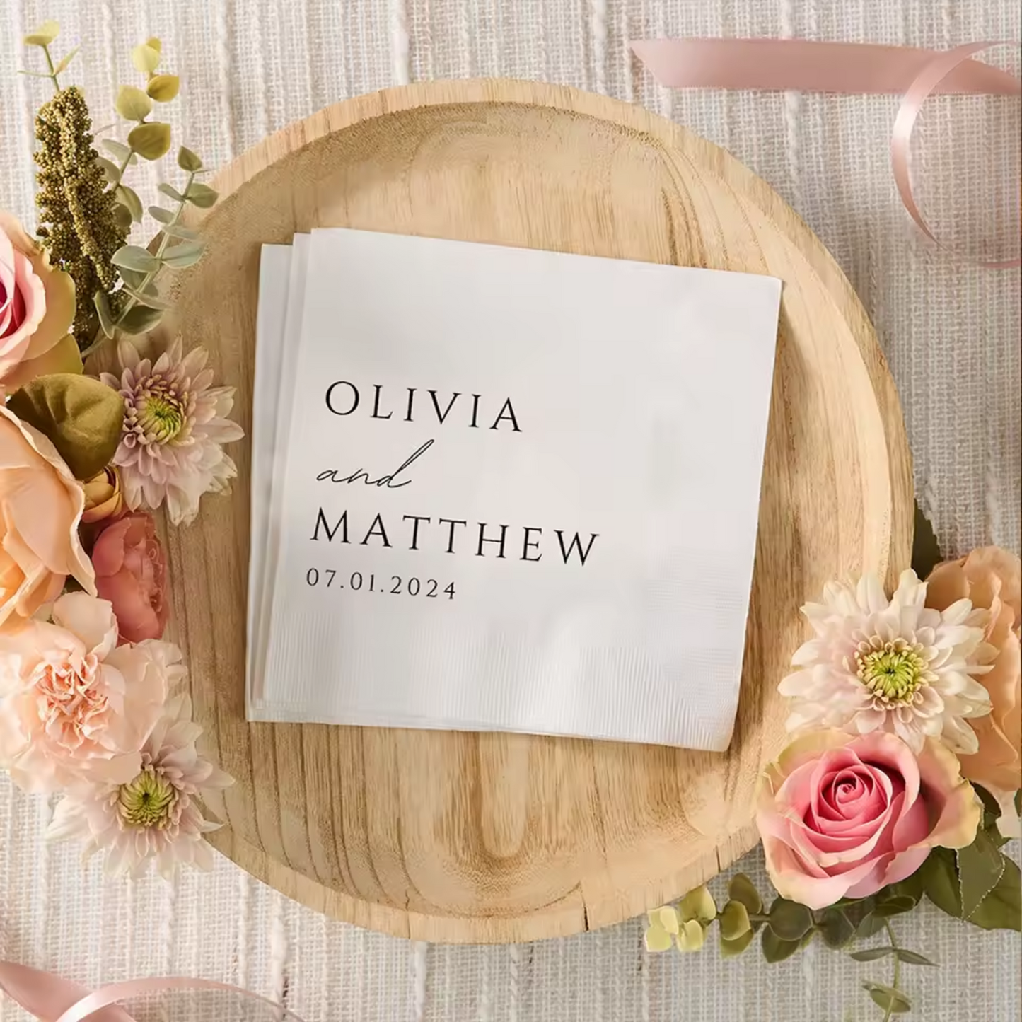 Personalised Wedding Napkins – Custom Printed (Pack of 50)