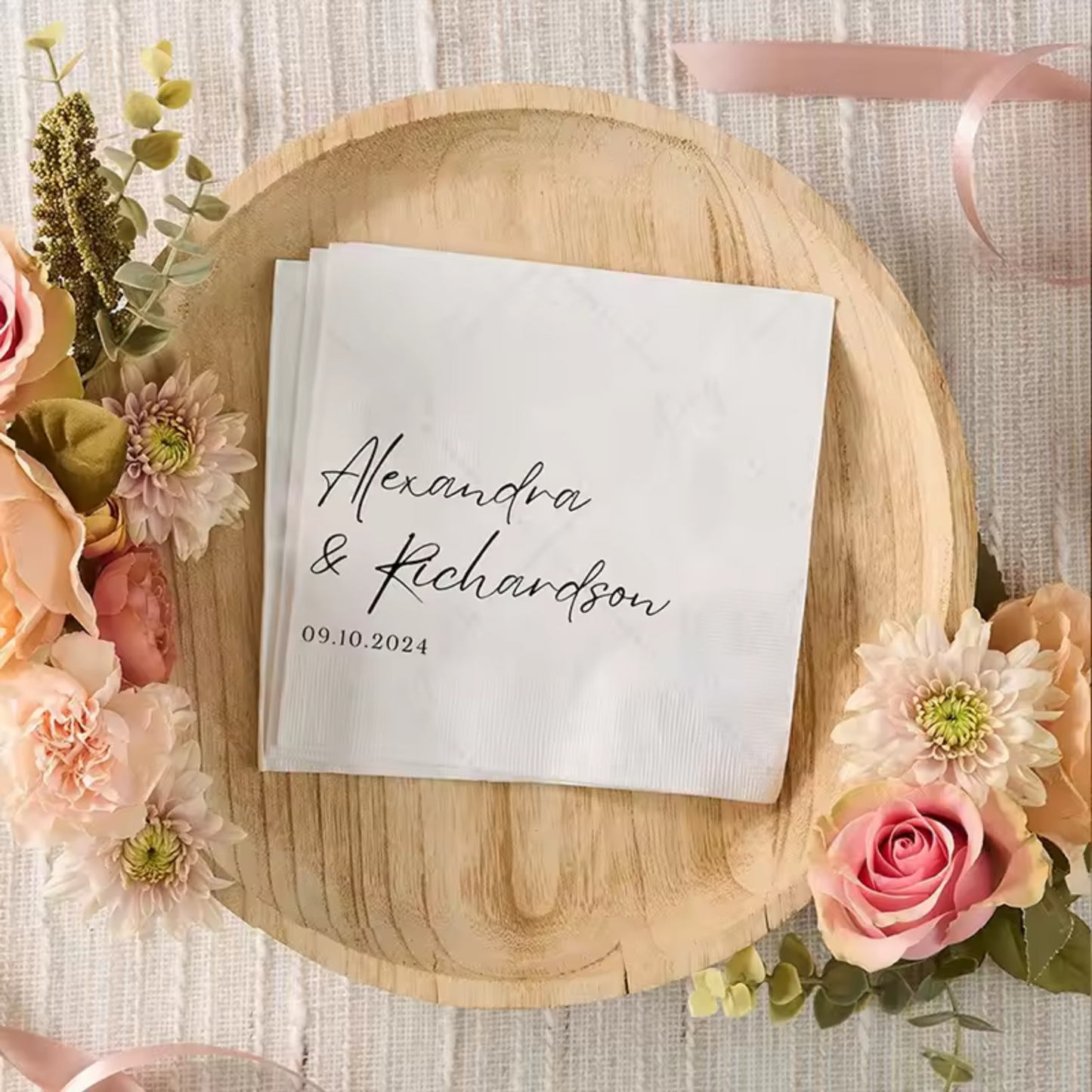 Personalised Wedding Napkins – Custom Printed (Pack of 50)