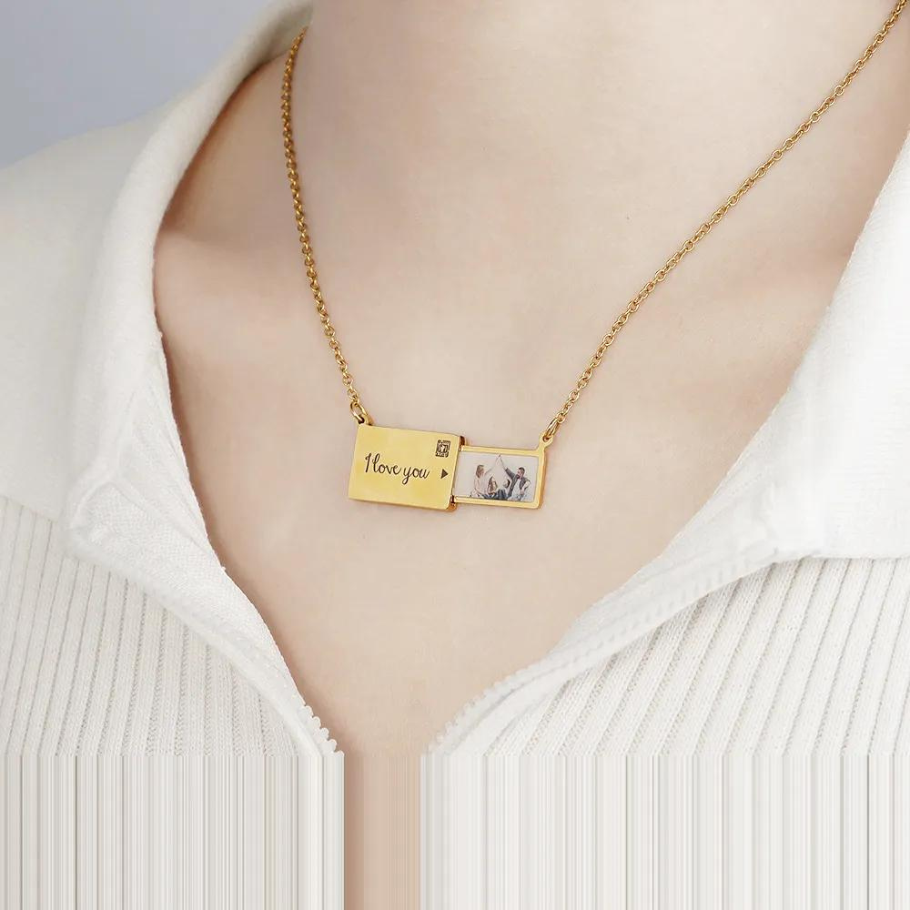 Personalised Custom Photo Envelope Necklace - Stainless Steel