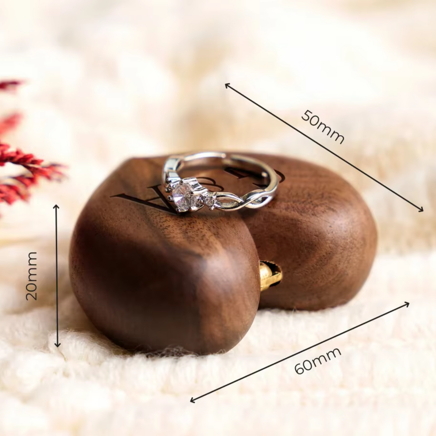 Personalised Walnut Heart Proposal Wedding Ring Box