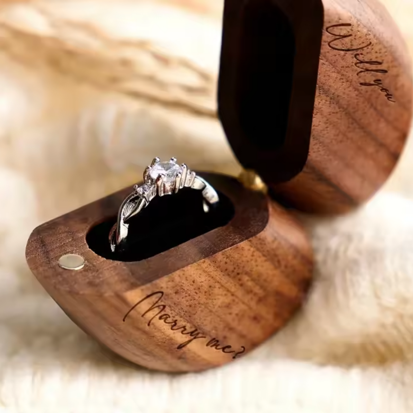 Personalised Walnut Heart Proposal Wedding Ring Box