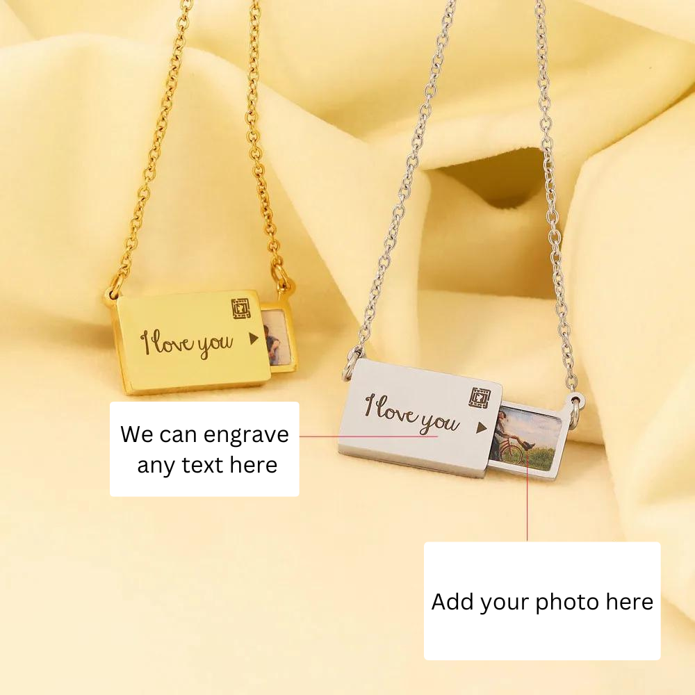 Personalised Custom Photo Envelope Necklace - Stainless Steel