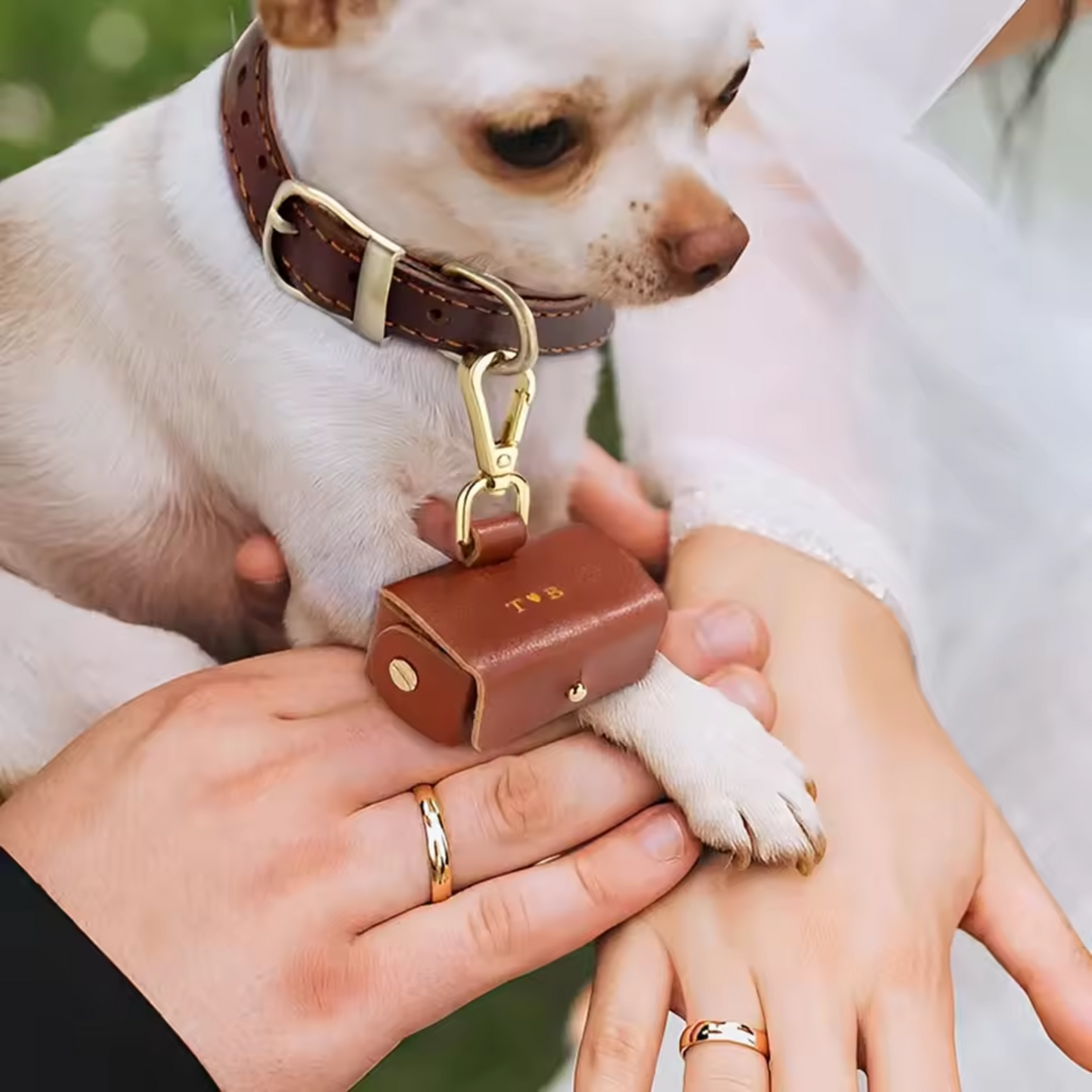 Personalised Leather Wedding Ring Bearer Dog Collar Carrier Pouch