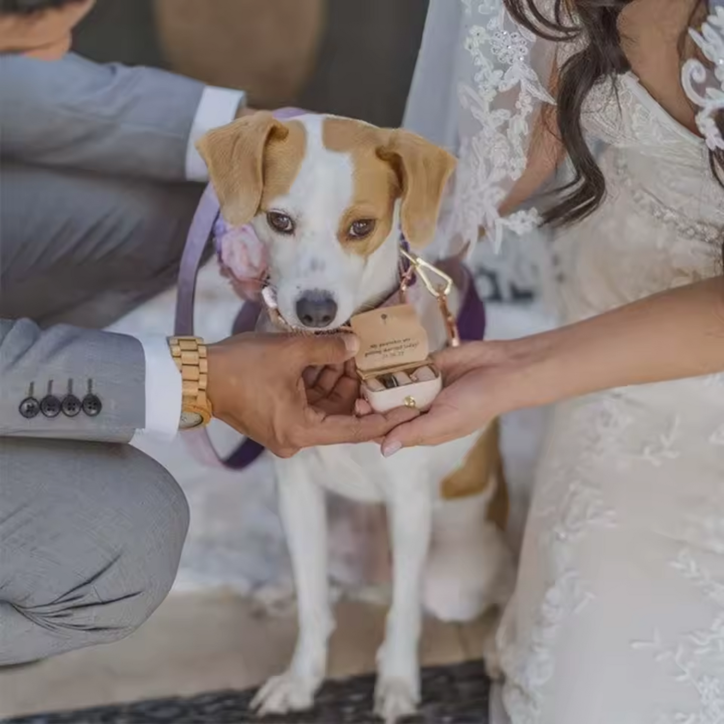 Personalised Leather Wedding Ring Bearer Dog Collar Carrier Pouch