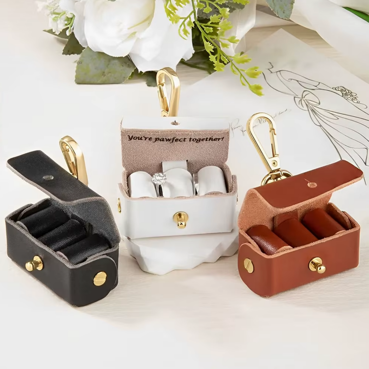 Personalised Leather Wedding Ring Bearer Dog Collar Carrier Pouch