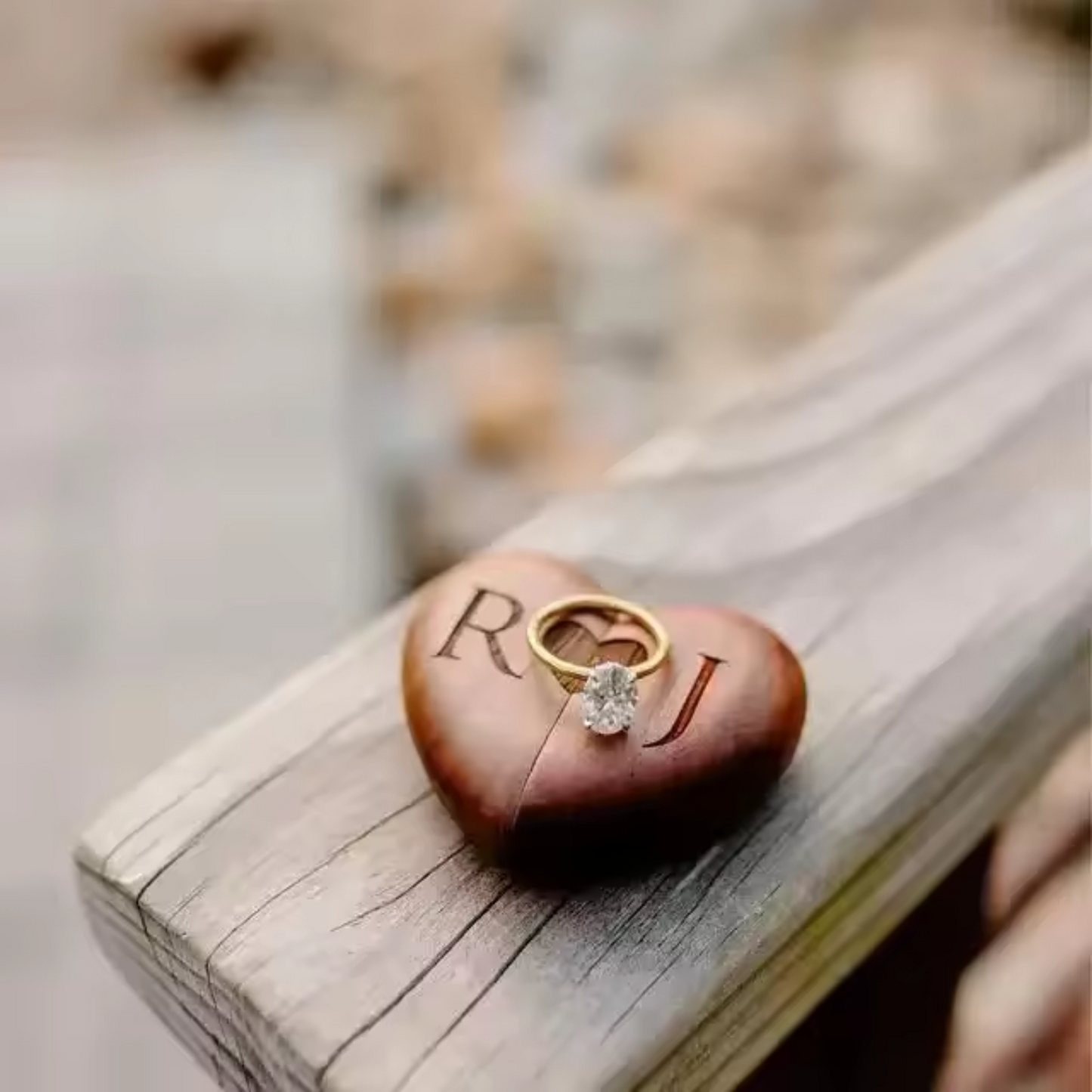 Personalised Walnut Heart Proposal Wedding Ring Box