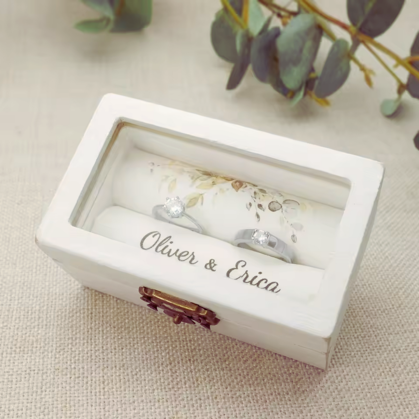 Personalised White Wedding Ring Box