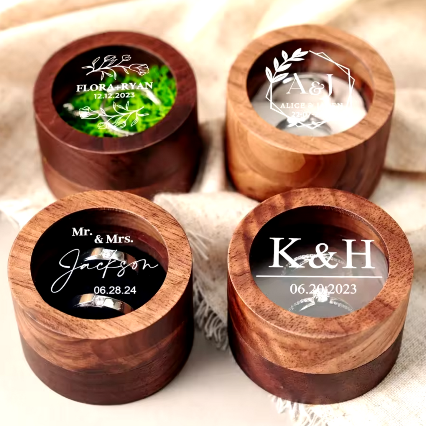 Personalised Wooden Wedding Ring Box With Acrylic Lid