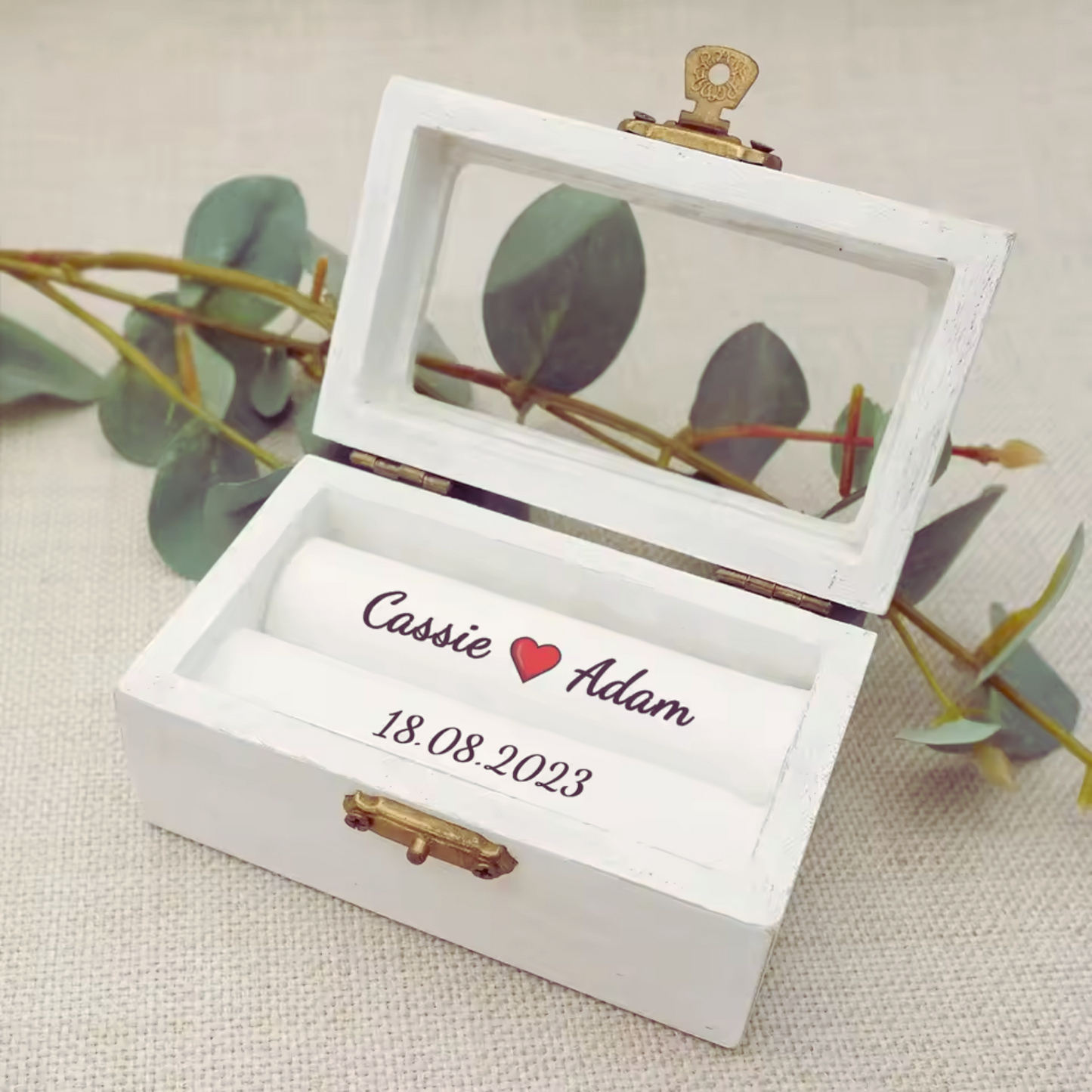 Personalised White Wedding Ring Box