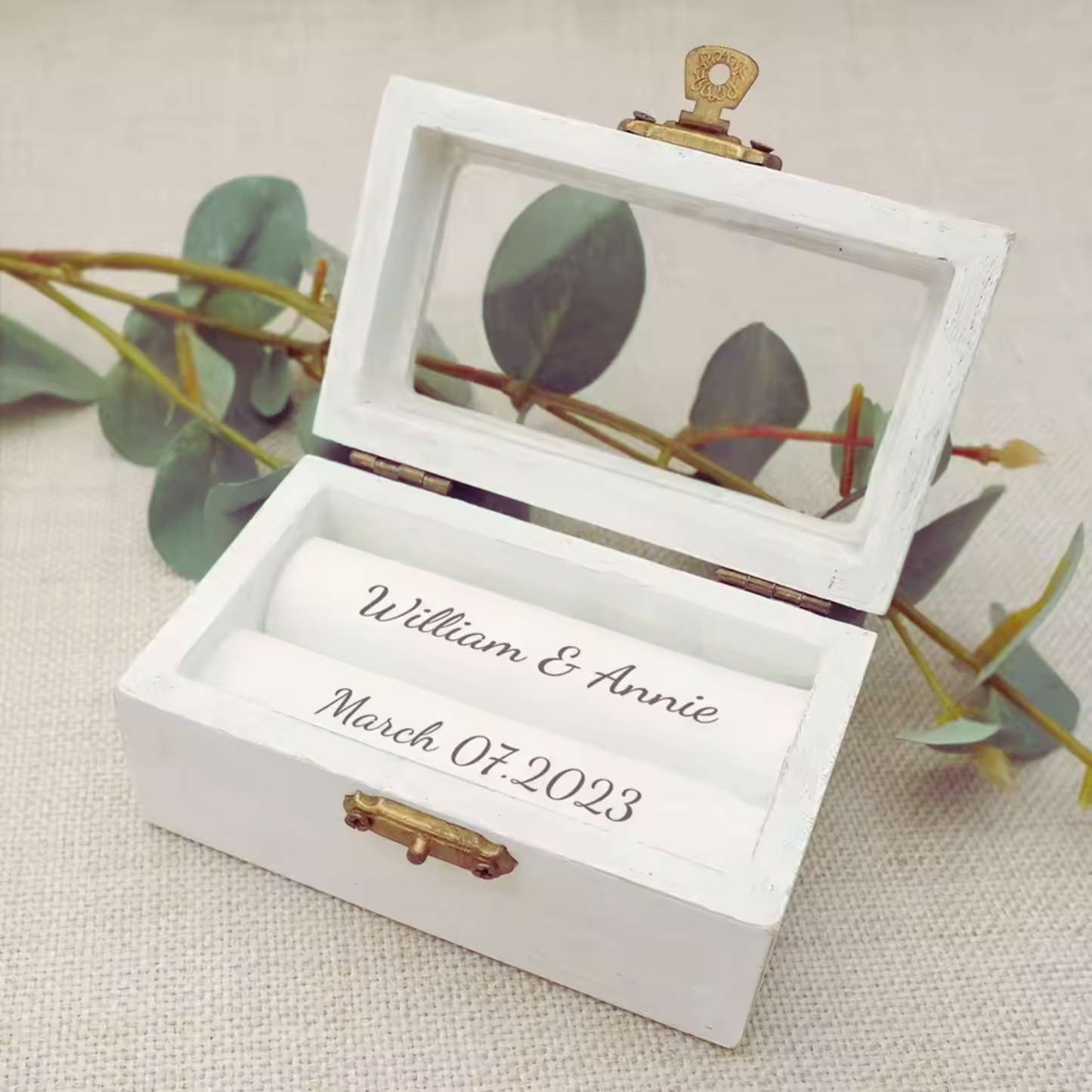 Personalised White Wedding Ring Box