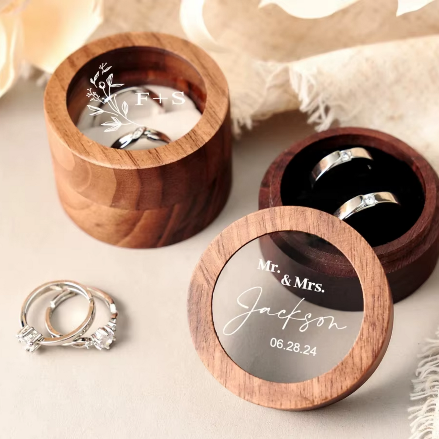 Personalised Wooden Wedding Ring Box With Acrylic Lid