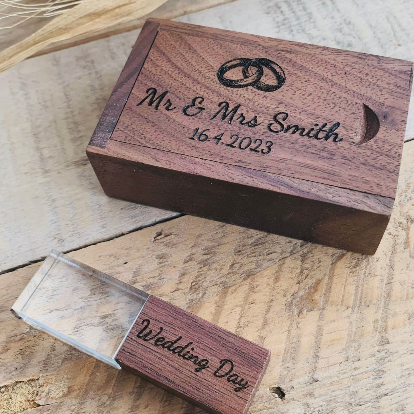 Personalised Crystal Wooden Wedding USB With Box 4GB-128GB