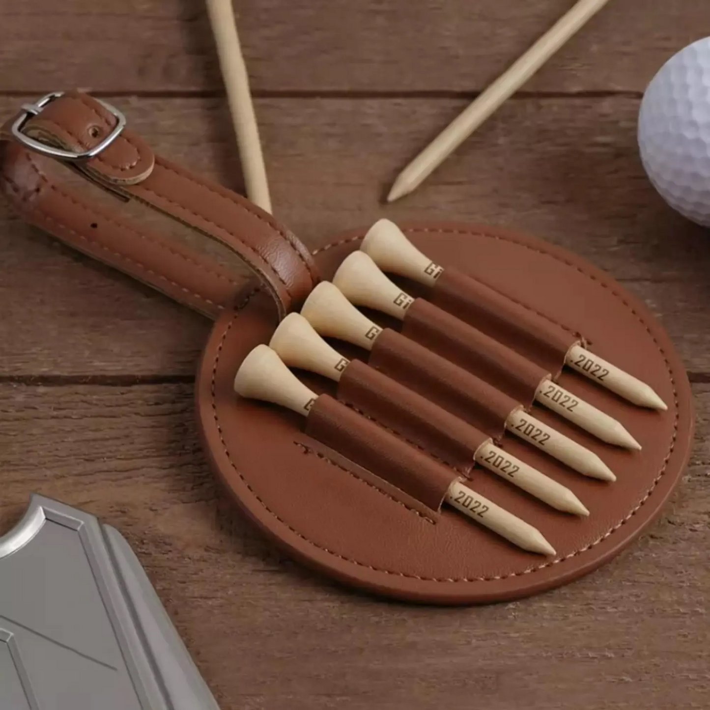 Personalised Leather Golf Tee Holder
