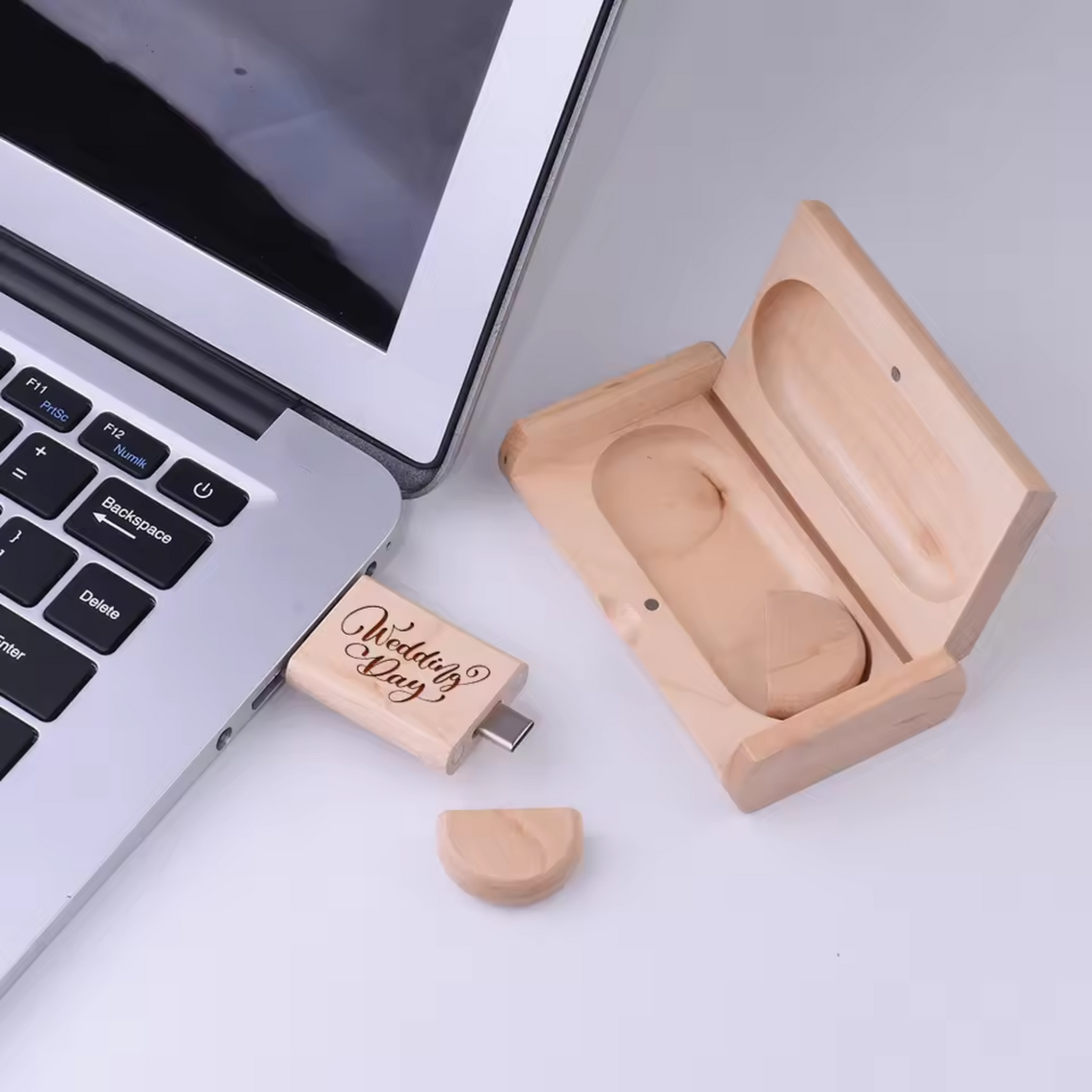 Personalised Wooden USB & Box Dual USB Type C USB A