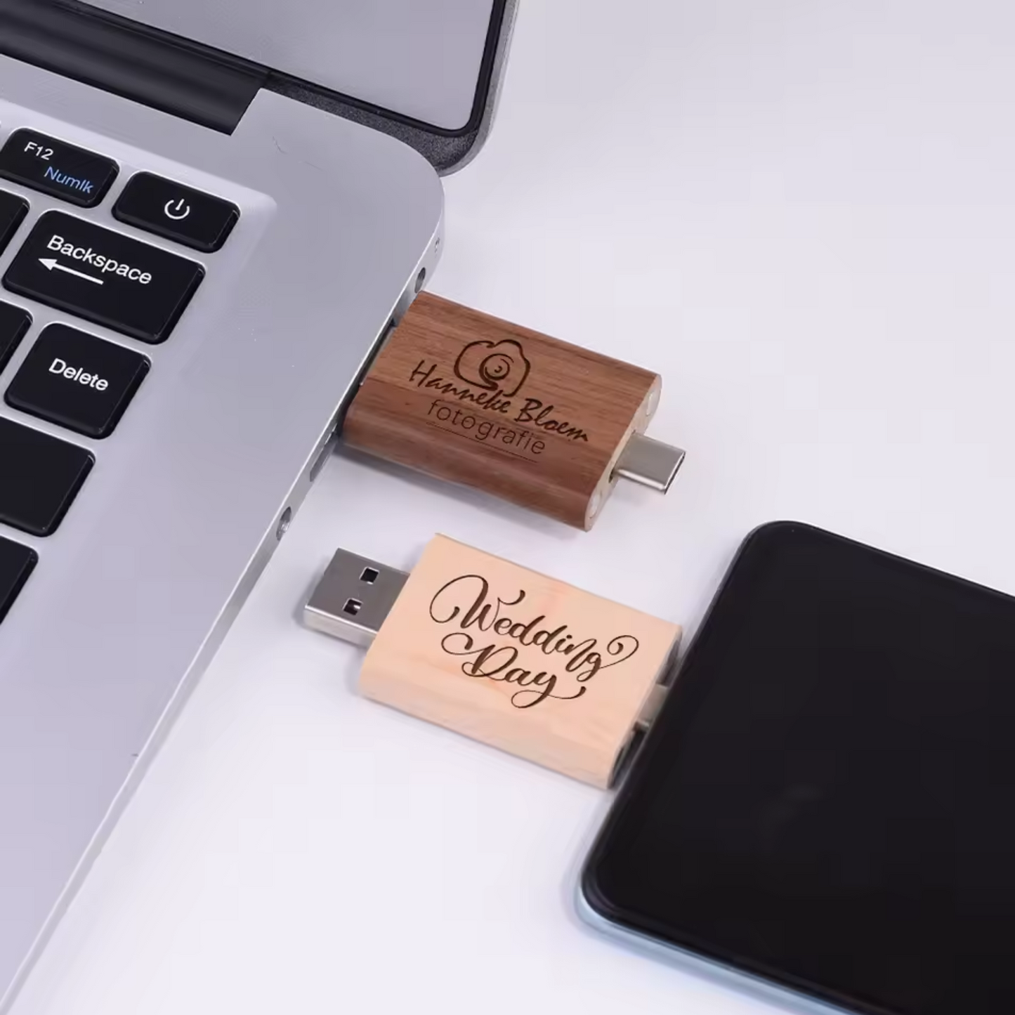 Personalised Wooden USB & Box Dual USB Type C USB A