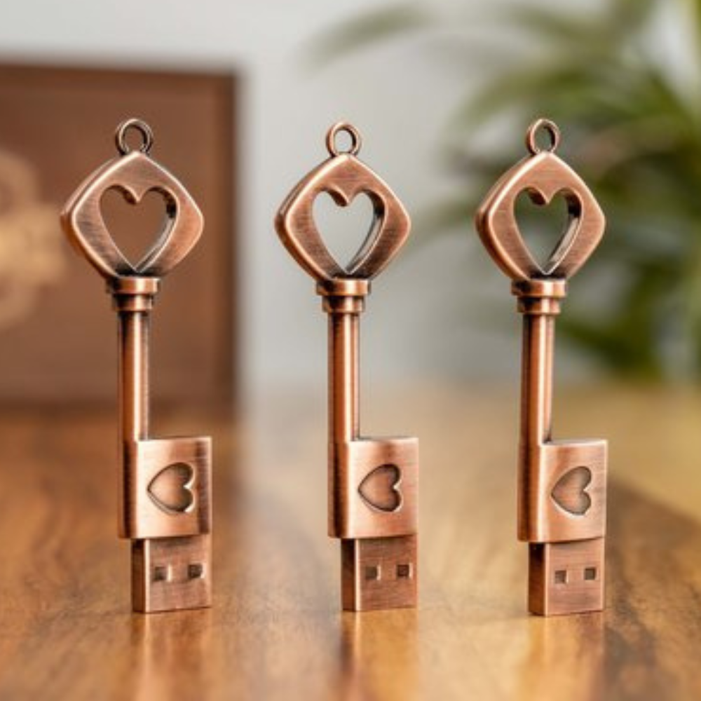 Metal USB Heart Key Flash Drive 4-64GB