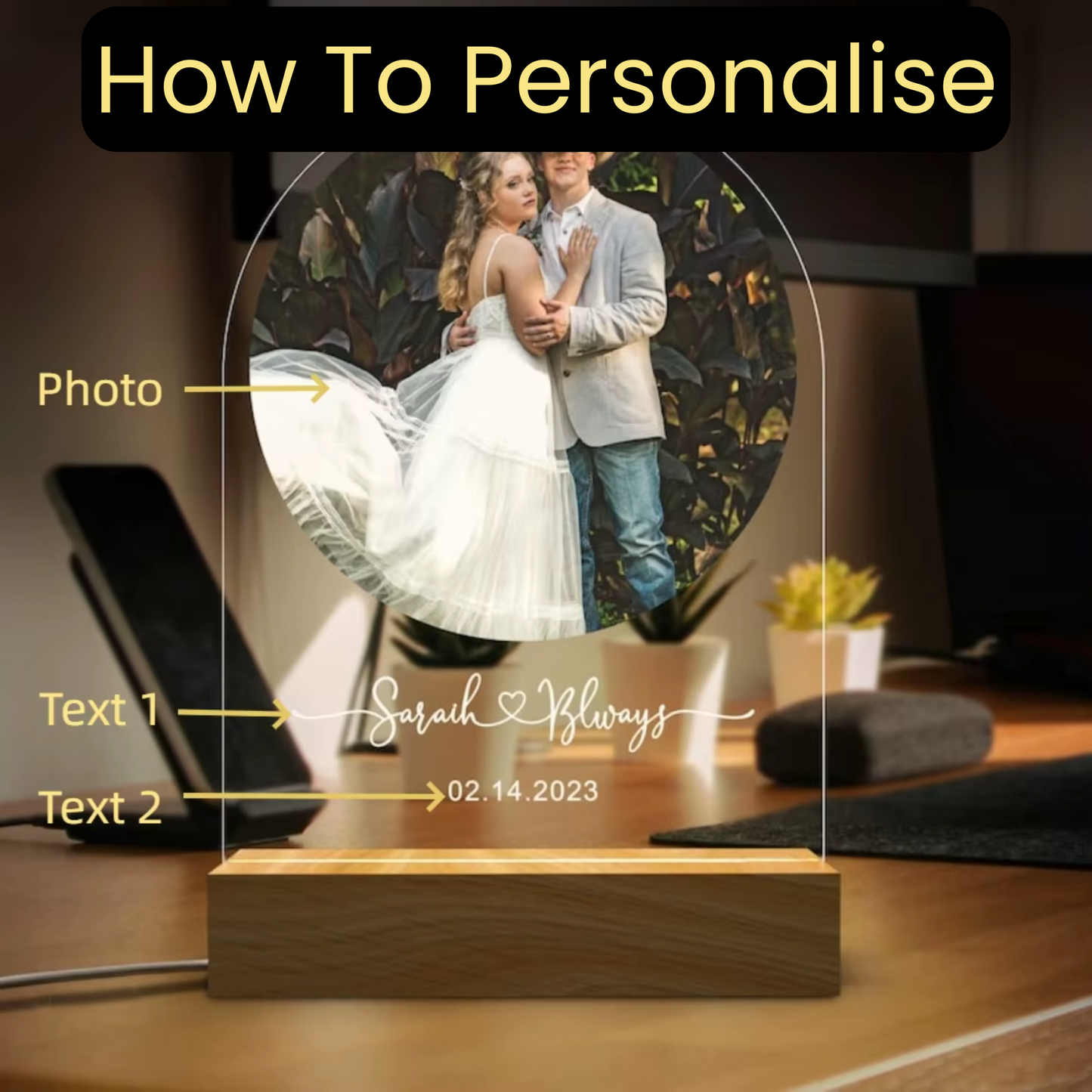 Personalised Wedding Photo LED Lamp