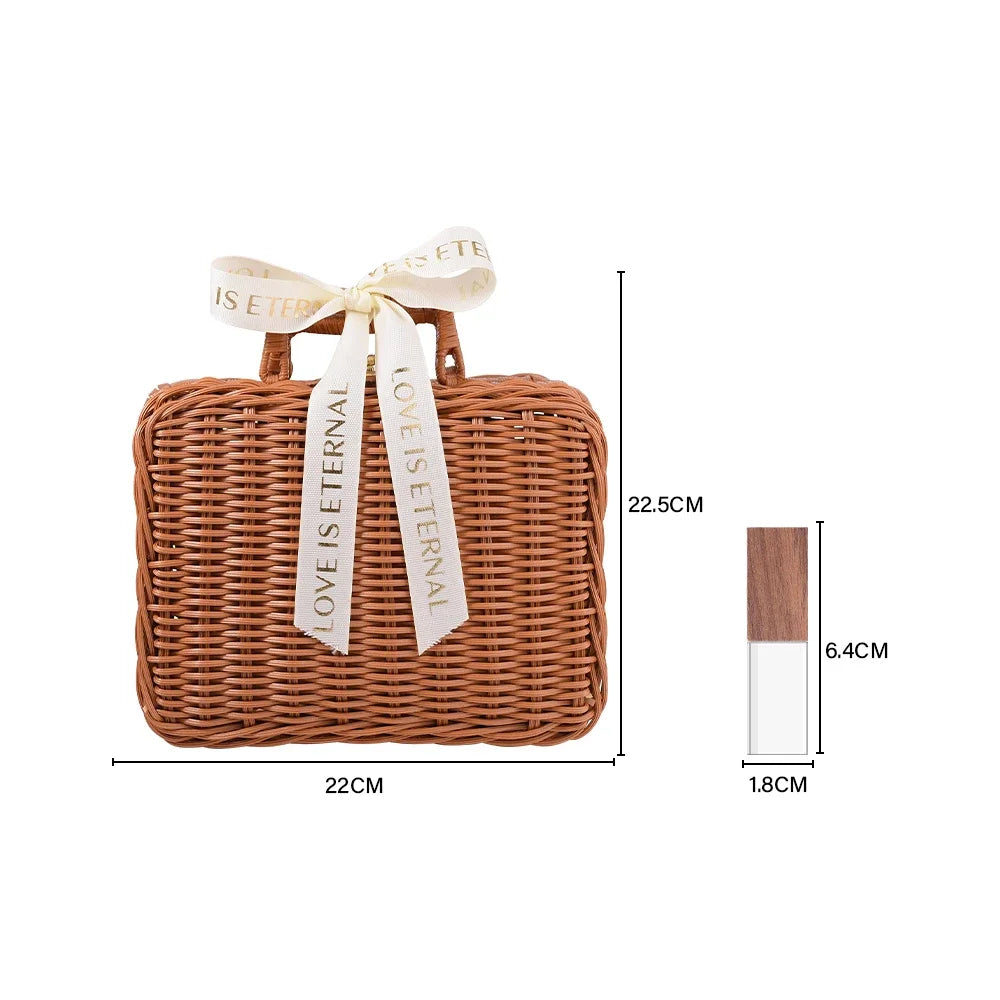 Personalised USB With Wicker Basket Photo Gift Box Case For Wedding Or Anniversary
