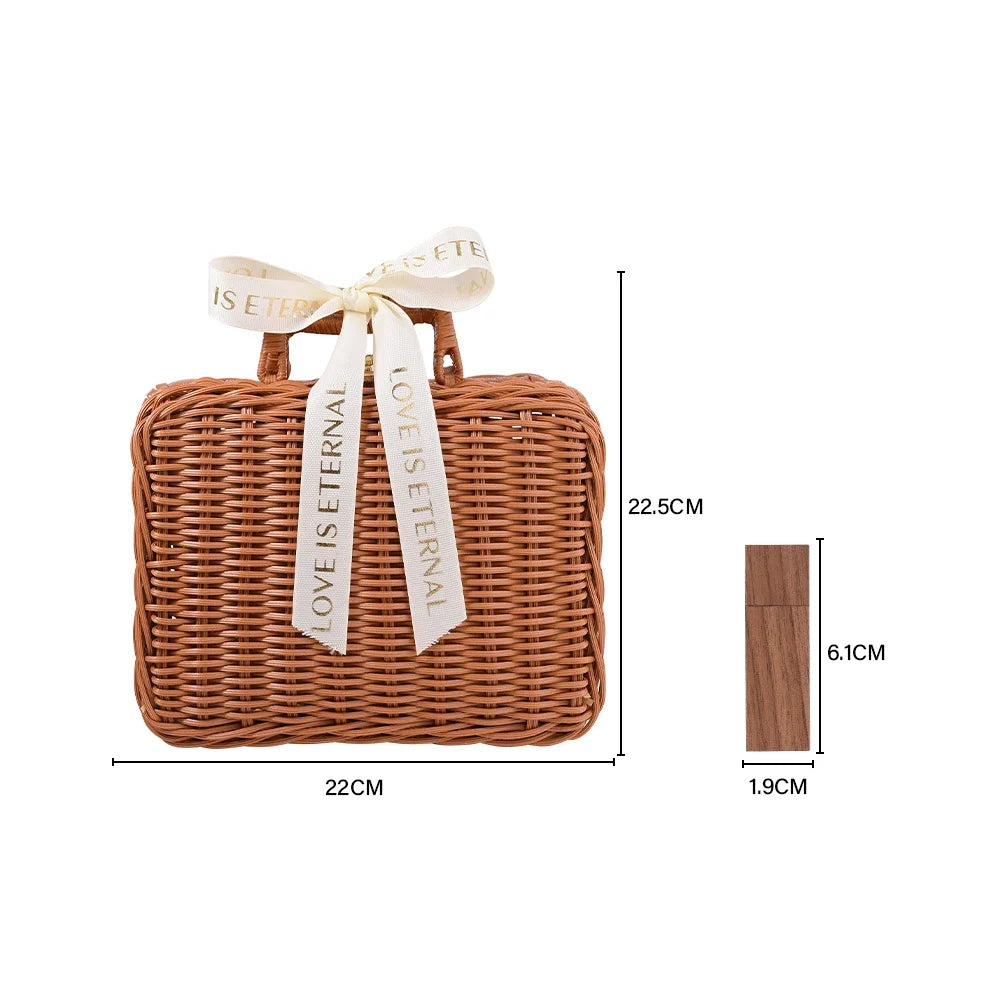 Personalised USB With Wicker Basket Photo Gift Box Case For Wedding Or Anniversary