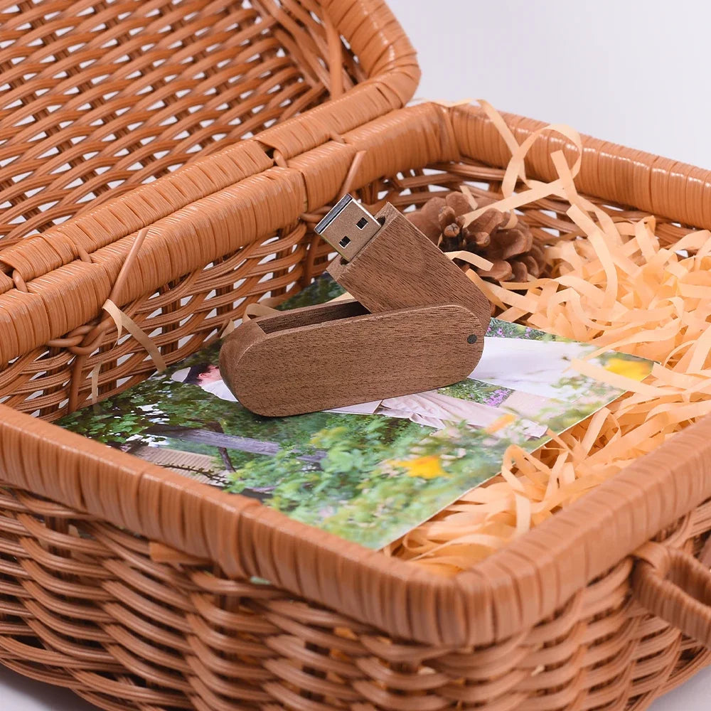 Personalised USB With Wicker Basket Photo Gift Box Case For Wedding Or Anniversary