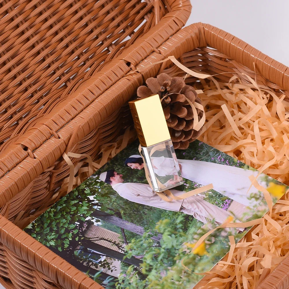 Personalised USB With Wicker Basket Photo Gift Box Case For Wedding Or Anniversary