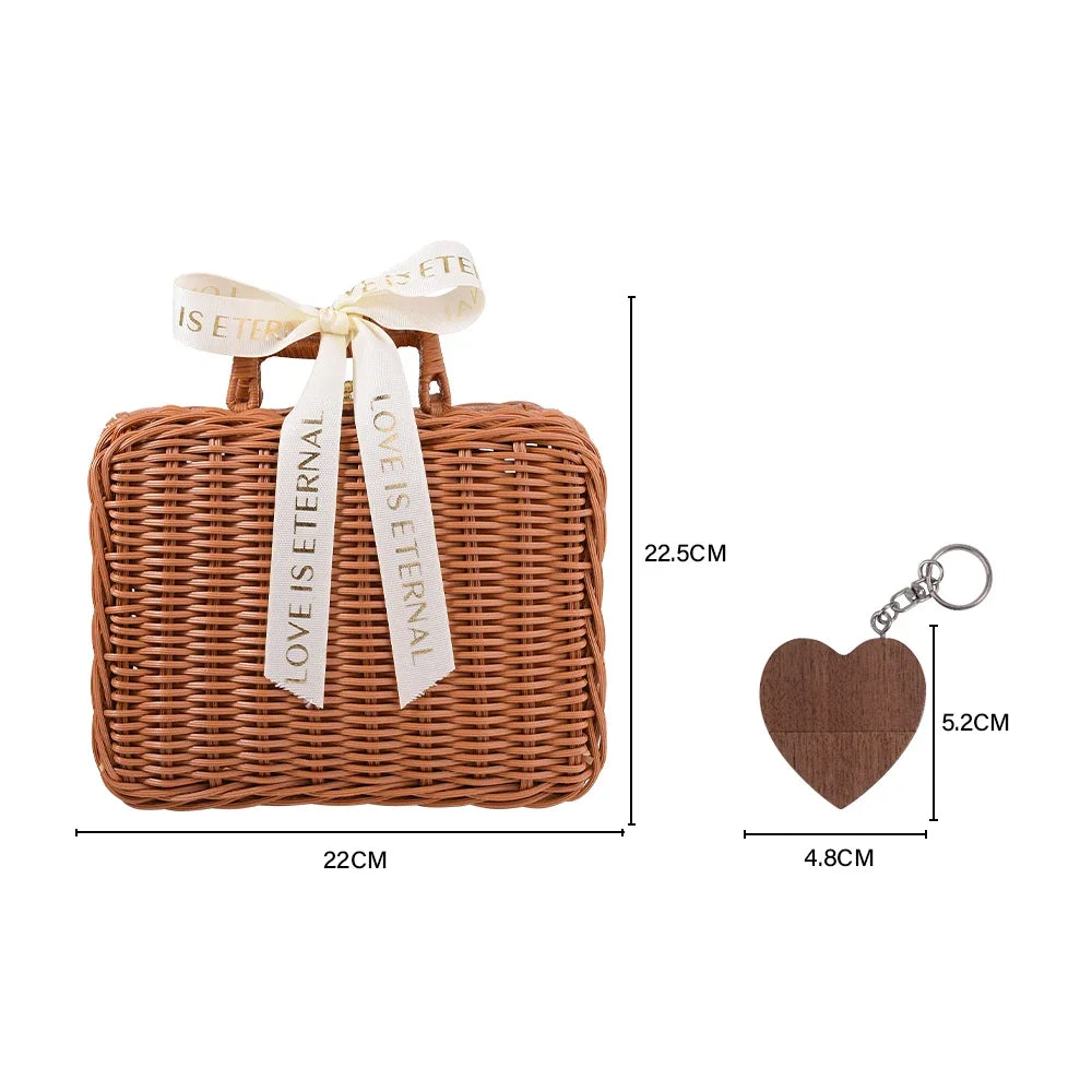 Personalised USB With Wicker Basket Photo Gift Box Case For Wedding Or Anniversary