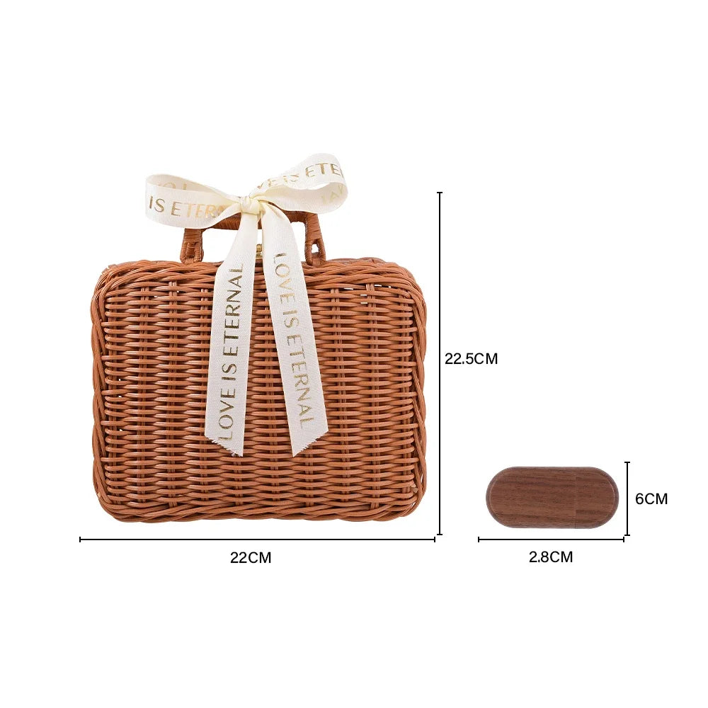 Personalised USB With Wicker Basket Photo Gift Box Case For Wedding Or Anniversary
