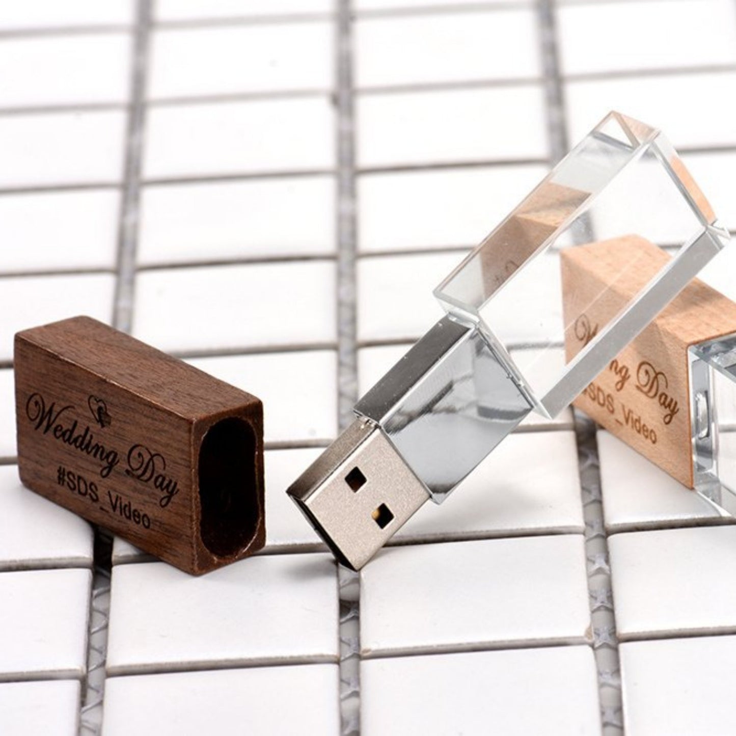 Crystal Rectangle Wooden USB Flash Drive Stick 4GB - 64GB - Etchoo
