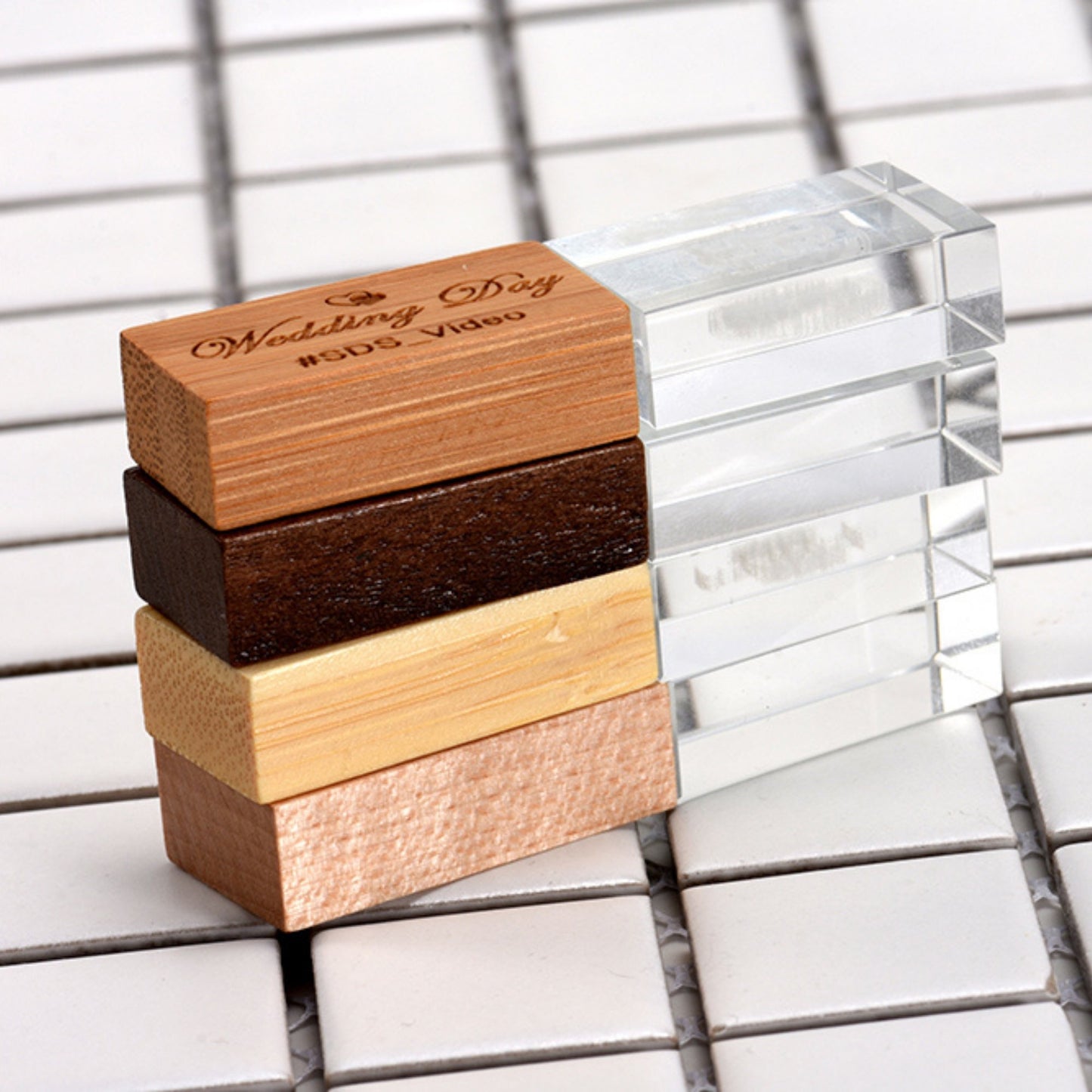 Crystal Rectangle Wooden USB Flash Drive Stick 4GB - 64GB - Etchoo