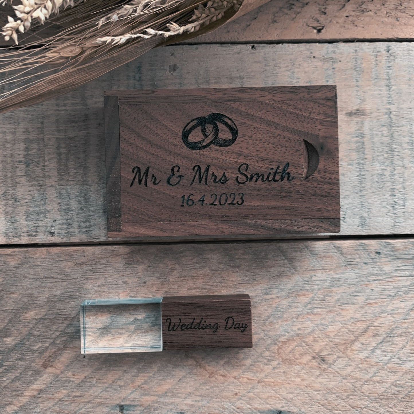 Personalised Crystal Wooden Wedding USB With Box 4GB-128GB