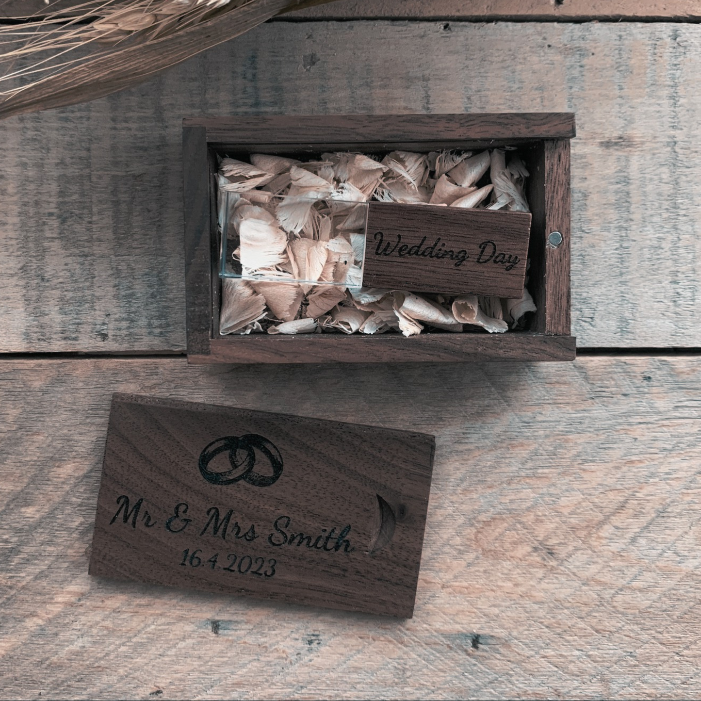 Personalised Crystal Wooden Wedding USB With Box 4GB-128GB