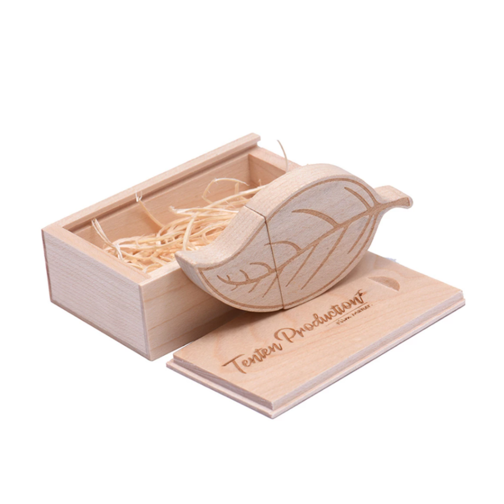 Personalised Wooden Wood Leaf USB With Box 4GB-64GB