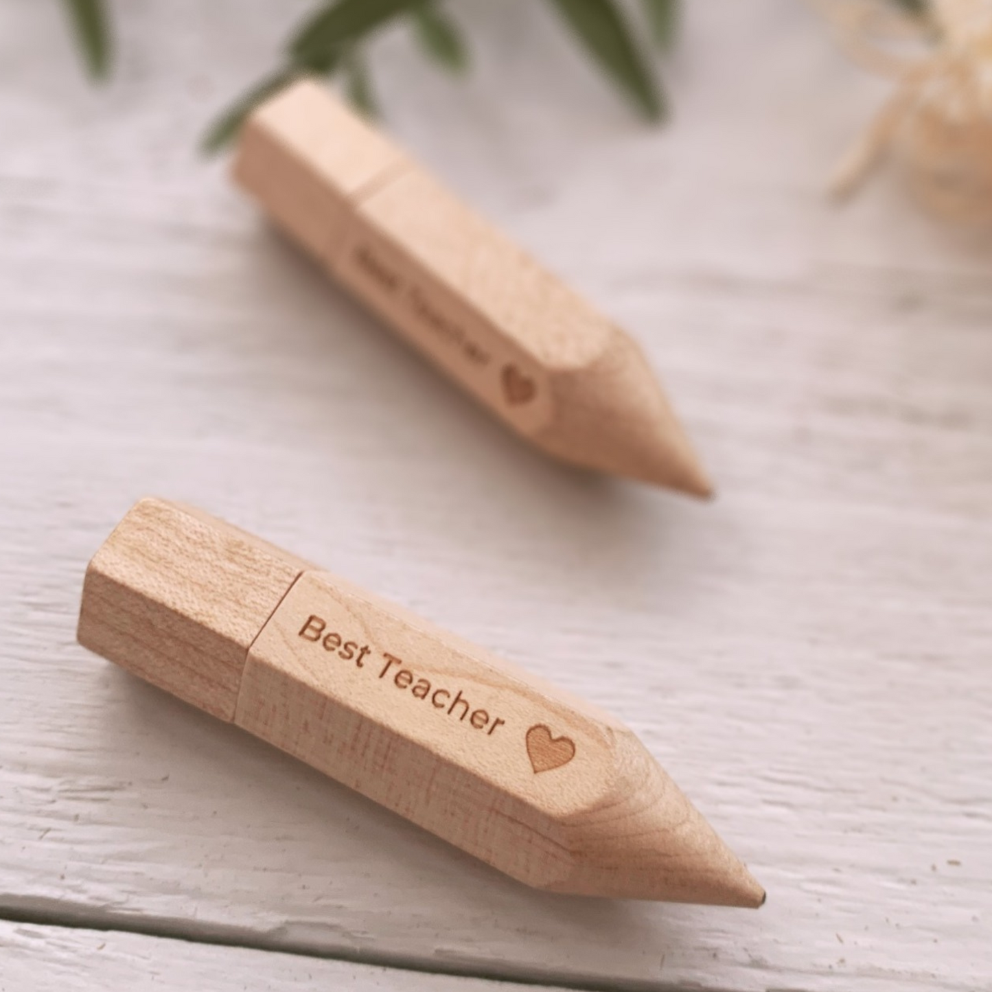 Personalised Wooden USB Pencil 4GB - 64GB Teacher Gift