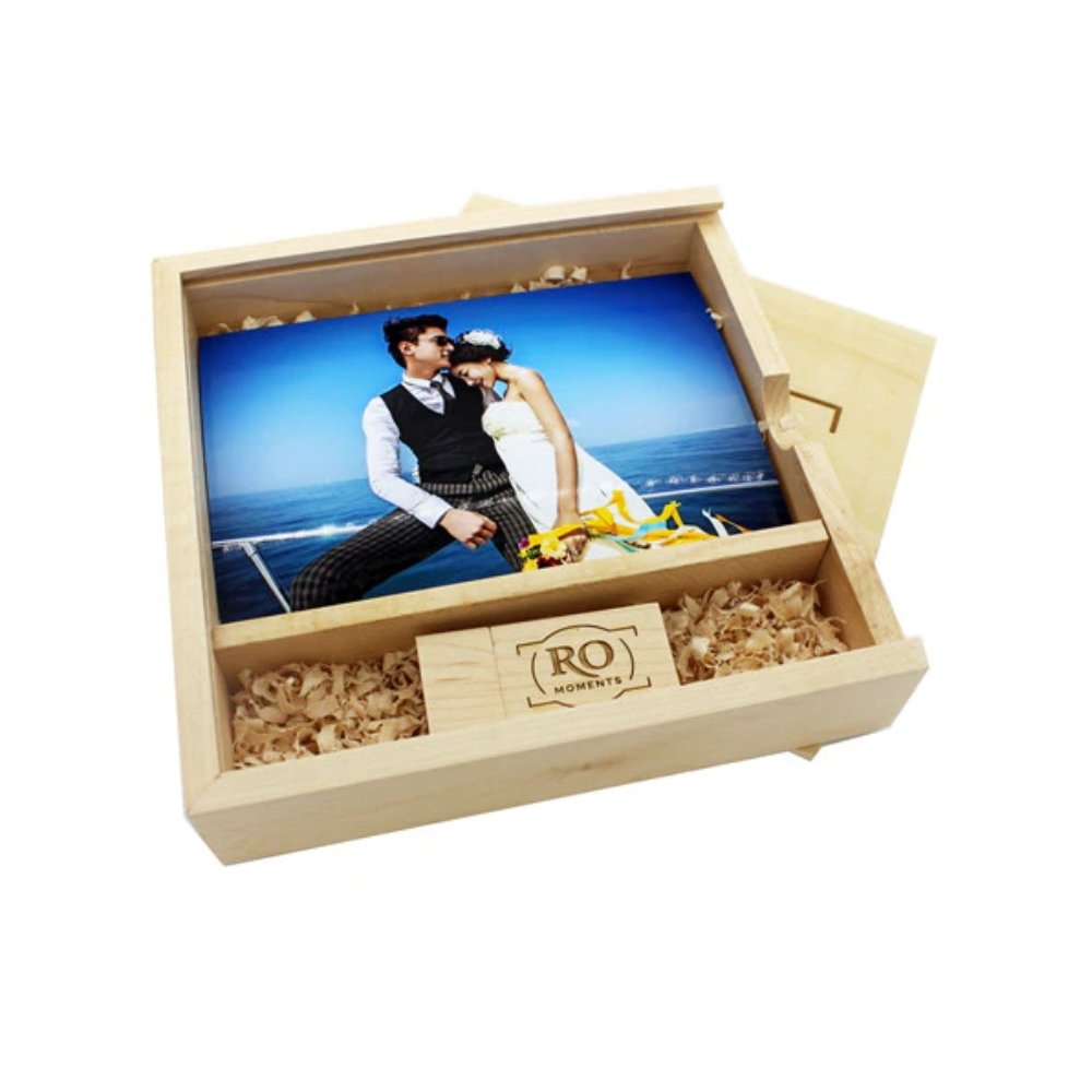 Personalised 6x4 Photo Album Wooden Box With Block USB 4GB-64GB - Etchoo